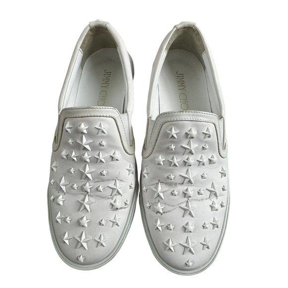 JIMMY CHOO ◆ Sneakers Slip-On White With Studs - Picture 1 of 10